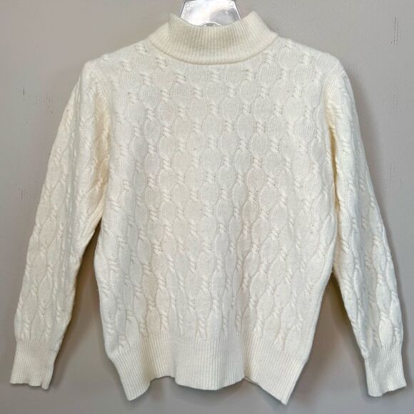 Vintage Nina Patrick Lambs Wool Angora Fisherman Cable-knit Mock Sweater Size M - Picture 1 of 12